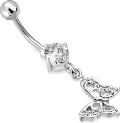 Produktbild von Bauchnabelpiercing Schmetterling Butterfly Anhänger Zirkonia Kristalle Bananabell Chirurgenstahl 316L Edelstahl Autiga® silber
