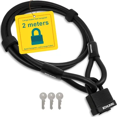 Productafbeelding van Kabelslot 2 meter - Met hangslot - Klikmechanisme