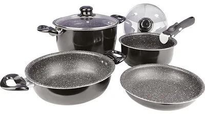 Produktbild von gimex Kochtopfset Black Line 7-tlg. Aluminium induktionsgeeignet schwarz