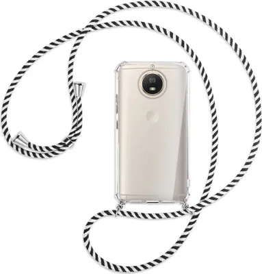 Produktbild von Handykette Backcover-Schutzhülle mit Band (Metall silberfarben) für Motorola Moto G5S - schwarz/weiß gestreift