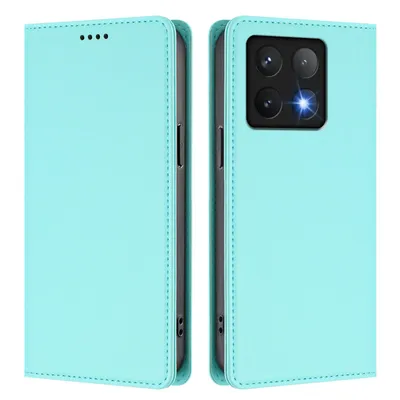 Obrázek produktu pro Kožené pouzdro pro Xiaomi 14T Pro, magnetické flipové pouzdro zPolyuretankůže se stojánkem Mátově zelená