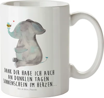 Produktbild von Mr. & Mrs. Panda Pott Elefant Biene - Weiß - Geschenk, Lustige Sprüche, Camping Tasse, Liebesspruch, Plastikbecher, Mehrwegbecher, Heiratsantrag, Haferl, Liebe