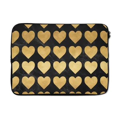 Produktbild von MuchoWow® Laptop Hülle 13 Zoll Muster - Herz - Gold - Schwarz Laptoptasche - Laptophülle - Sleeve - Rundumschutz