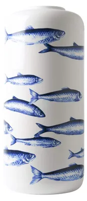 Productafbeelding van Heinen Delfts Blauw – Cilindervas met vismotief