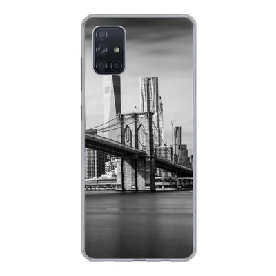 Produktbild von MuchoWow® Handyhülle Schutzhülle Hülle für Samsung Galaxy A71 Architektur - New York - Brooklyn Bridge - Wasser - Schwarz und weiß Silikon Softcase Handy Hülle - Kartenbesitzer