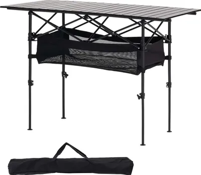 Immagine prodotto di SucceBuy tavolo pieghevole tavolo da buffet tavolo portatile multiuso 120 cm, tavolo rettangolare in alluminio (per 4-6 persone) con funzione regolabile in altezza e borsa per il trasporto, tavolo da giardino tavolo da campeggio per feste e picnic nero