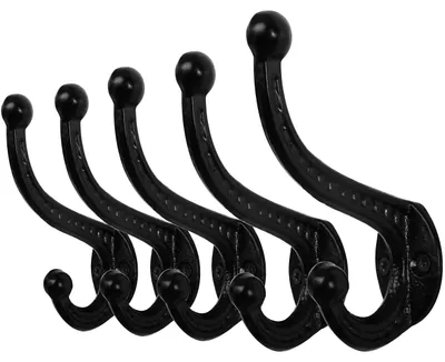 5 Gusseisen-Haken, rustikal, Vintage, 11 x 3,2 x 7,5 cm, schwarz