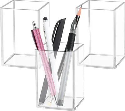 Produktbild von Transparente Acryl Stiftebox Set von 3 - Organizer für Schreibtisch und Make-up