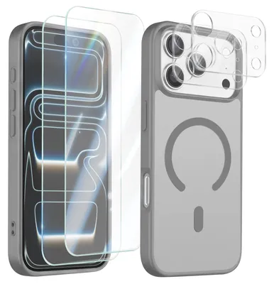 Obrázok produktu pre Avizar, ochranné puzdro MagSafe pre iPhone 17 Pro Max, sivé, s 2 ochrannými fóliami z tvrdeného skla a 2 ochrannými fóliami na fotoaparáty