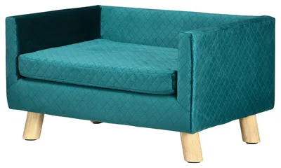 Productafbeelding van PawHut hondenbank met houten poten, hondenbed voor kleine honden tot 8 kg, blauw