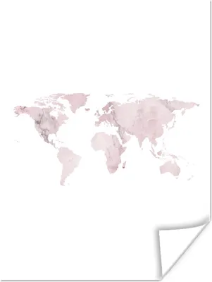 Produktbild von MuchoWow® Poster Weltkarte - Aquarellfarbe - Rosa 120x160 cm - Wandbilder
