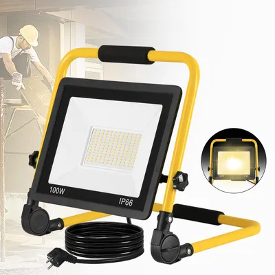 Immagine prodotto di VA-Cerulean, faretto LED da 100W, luce calda, con supporto, cavo da 3 metri, grado di protezione IP66, ideale per cantieri, garage e officine