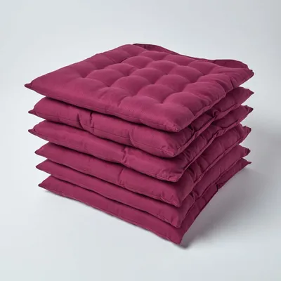 Obrázek produktu pro HOMESCAPES sada 6 polštářů na židle 40x40 cm vínově červená - venkovní/venkovní polštář na sezení s bavlněným potahem, pratelný polštář na sezení