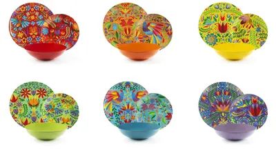 Bordenservice Mexican Flowers, 18-tlg., Porzellan & Steingut, bunt