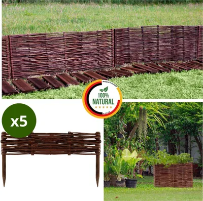 Produktbild von Floranica 5 Stück Beeteinfassung Weide 10 cm x 50 cm Handgemachte Rasenkante  Beetbegrenzung - Beetzaun
