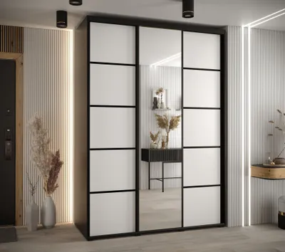 Produktbild von Kleiderschrank YVONA 5 – 180/60 cm, schwarz/weiß/schwarz
