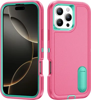 Produktbild von Hülle für iPhone 16 Pro Max Hybrid Dreilagige Robust Stoßfest Schwerlast Schutzhülle mit Ständer Rosa