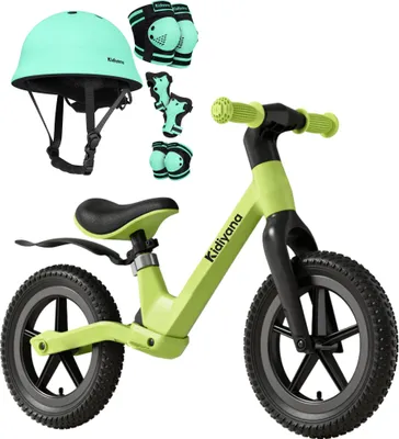 Produktbild von Kidiyana 12-Zoll Laufrad - Schutzausrüstung S - Kinderhelm XS - Grün Bundle - Amazon