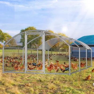 Produktbild von Faziango Hühnerstall Hühnerhaus 3x6x2m Bogenaufsatz Kleintierstall Freilaufgehege Kleintiergehege Voliere Freigehege Hühnerkäfig Geflügelstall Verzinkter Stahl