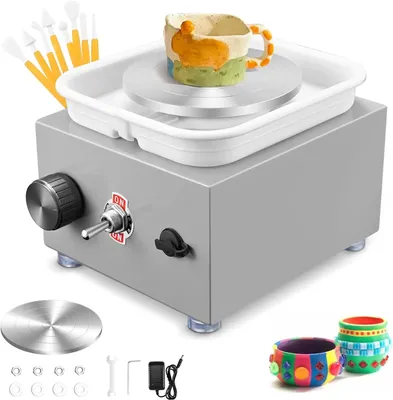 Produktbild von Mini Töpferscheibe - Elektrische Töpferscheibe Tischgerät - 2000 U/min - 10/6,5 cm Drehteller - Stufenlos einstellbare Geschwindigkeit - Keramik Set