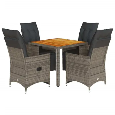 Produktbild von vidaXL 5-tlg. Garten-Bistro-Set mit Kissen Grau Poly Rattan