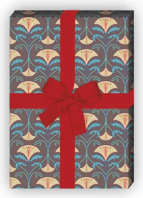 Produktbild von Elegantes Jugendstil Geschenkpapier Set mit Blumen Ranken, hellblau - G8514, 32 x 48cm