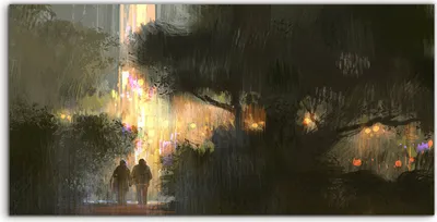 Produktbild von Coloray Spritzschutz aus Glas 140x70  Wandkunst Küchenrückwand Paar Spaziergänge im Stadt park Nacht