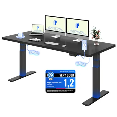 Immagine prodotto di FLEXISPOT ValtreX E200 Scrivania regolabile in altezza 180x80 cm, portata 200 kg, piano da 25 mm in un unico pezzo, 2 motori, porta USB, nero