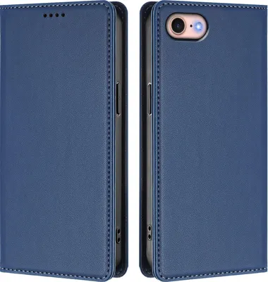 Image de Étui en cuir pour iPhone 8/7/6s/6/iPhone SE 2022/2020, étui à rabat magnétique en cuirPolyuréthaneavec support, bleu foncé