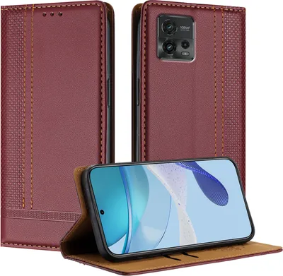 Produktbild von Handyhülle für Motorola Moto G72 Leder Flip Klappbare Schutzhülle mit Standfunktion Dunkelrot