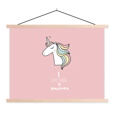 Produktbild von MuchoWow® Textilposter Einhorn - Zitate - Rosa - Ich wurde als Einhorn geboren - Mädchen - Kind 40x30 cm mit holzfarbenen Rahmen - Bilder