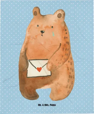 Produktbild von Mr. & Mrs. Panda Tagesdecke Bär Liebesbrief - Blau Pastell - Geschenk, Teddy, Freund, Partner, Vermissen, Sofadecke, Bettdecke, Kuscheldecke, Decke, Freundin, Wohndecke