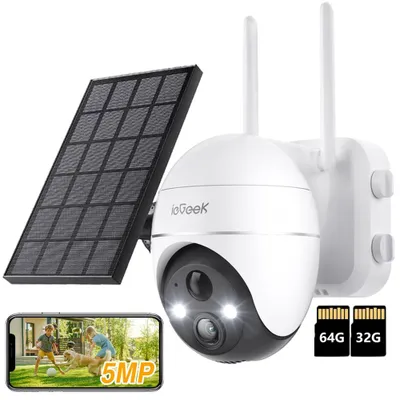Produktbild von 2K Überwachungskamera Aussen 5MP 360° PTZ Solar Kamera 30M Farbige Nachtsicht PIR Bewegungserkennung Alexa Kompatibel 4DBi WLAN-Antenne mit 32&64G