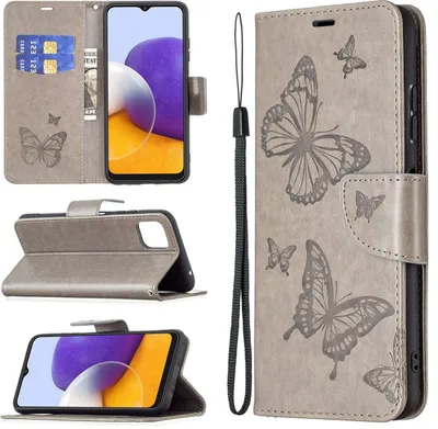 Produktbild von König Design Hülle kompatibel mit Samsung Galaxy A22 5G Kunstleder Handyhülle - Handy Case Grau