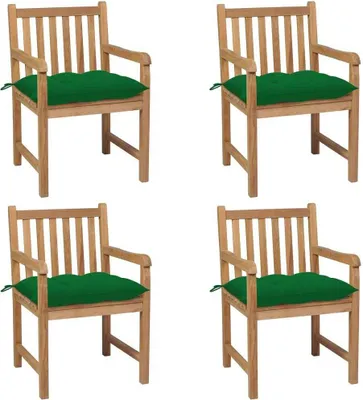 Produktbild von Gartenstühle 4 Stk. mit Grünen Kissen Massivholz Teak