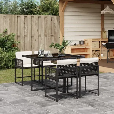 Produktbild von Möbel 5-tlg. Garten-Essgruppe mit Kissen Schwarz Poly Rattan - Loungegruppe 3211434