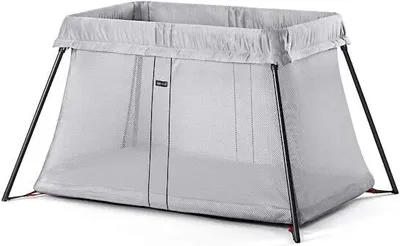 A BABYBJÖRN Travel Cot Light in silver, shown against a white background.