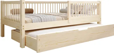 Obrázek produktu pro TIMBEE Alfie manželská postel dětská postel 90x180 se zásuvkou s funkcí spánku borovicová postel dřevo nelakované