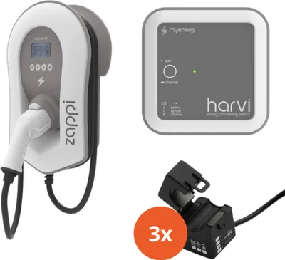 Obrázek produktu pro Myenergi Zappi V2.1 – 22 kW včetně Harvi + 3x CT svorky – typ 2 – 6,5 m – nabíjecí stanice – bílá