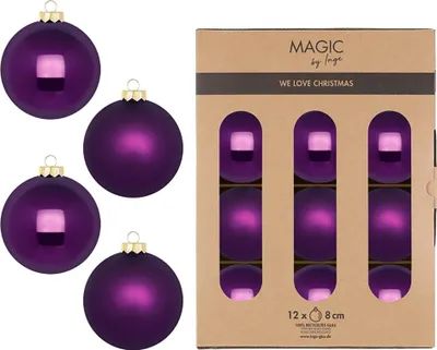 Produktbild von Weihnachtskugeln Glas 8cm 12 Stück - Purple Symphony