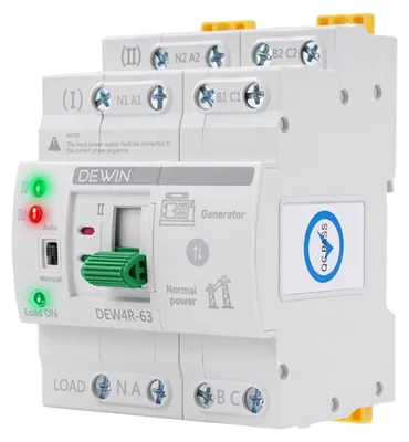 Productafbeelding van DEWIN Automatische transferschakelaar, transferschakelaar voor montage op rails, ATS, dubbele voeding, automatische transferschakelaar, elektrische selectieschakelaar, 4P, 63A, 400V