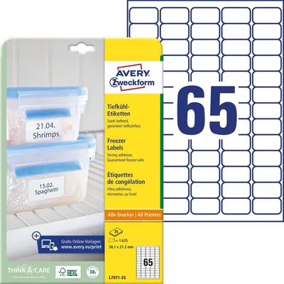 Produktbild von Drucker-Etiketten Avery L7971 Weiß 25 Blatt 38,1 x 21,1 mm (5 Stück)