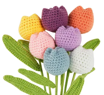 Produktbild von Kunsttulpen - Handgefertigte Häkelblumen - 7 Stück Set