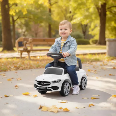 Produktbild von Bobby Car, Rutschauto Mercedes-Benz C-Class, Kinderfahrzeug mit Hupe & Motorgeräusch, Weiß | für 18–36 Monate | Stauraum unter Sitz | 65 x 28 x 39 cm