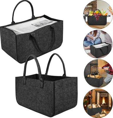 Produktbild von LZQ 2 ks plstené tašky taška na palivové drevo plstený kôš na palivové drevo plstená taška Shopper na drevené noviny plstená taška na palivové drevo, tmavo šedá