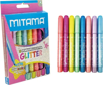 Obrázok produktu pre JUMBO trblietavé fixky, 8 rôznych farieb, 5 mm, okrúhle, MITAMA 62937
