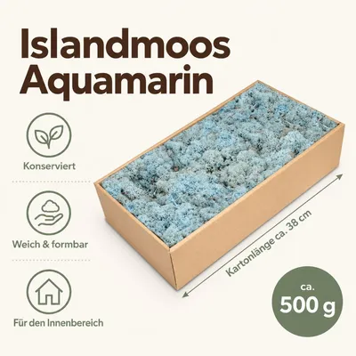 Islandmoos Aquamarin, Aquamarin, 500 g – Maße und Liefermenge auf einen Blick