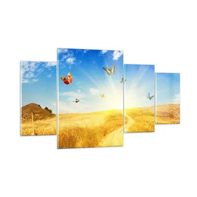 Produktbild von Bilder auf glas - Schmetterlinge Wiese Gras - 160x90cm - Glasbilder - Wandbilder - Kunstdruck - zum Aufhängen bereit - Wanddekoration aus Glas - Glas Bilder - Wandbild auf Glas - GDL160x90-0517
