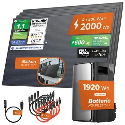 Produktbild von Solarway®️ 2000Wp / 800W Balkonkraftwerk mit 1,92kWh Speicher komplett Steckdose - 1,92 kWh EcoFlow STREAM Ultra