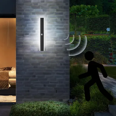 LED-Außenwandleuchte 80 cm mit Bewegungsmelder, schwarz, IP65, 6000 K